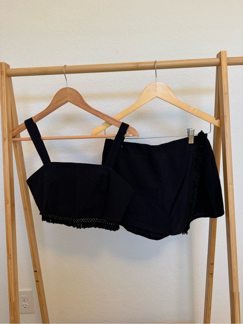 Black Two-Piece Fringe Crop Top & Skort Set